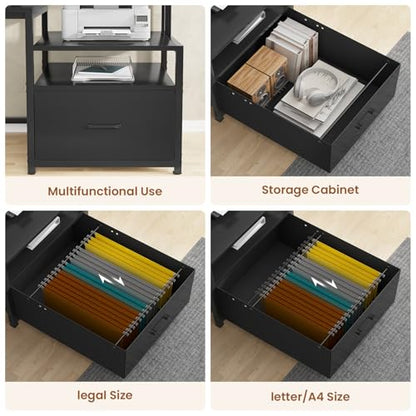 SEDETA Computer Desk with 5 Drawer, Power Outlet, Led Lights, Black - color: Black With Led Lights, size: 67X18.5inch