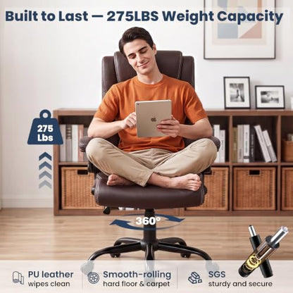 Ergonomic Office Chair, High Back Executive Leather Desk Chair - color: Coffee