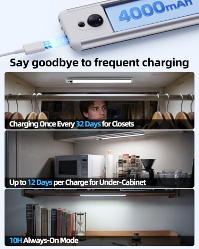 EZVALO 2 Pack Under Cabinet Lights, 14.5'' Magnetic Motion Sensor Light, 4000mAh Large Capacity Rechargeable Closet Light, Remote Control Dimmable 5700K Cool White for Kitchen, Stairs, Hallway - color: Cool White, size: 2Pack-14.5inch