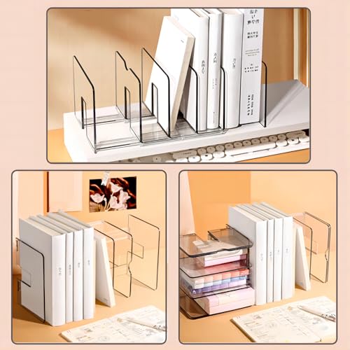Sylfaen 2-Pack Clear Desktop File Organizer, Expandable Acrylic File Sorter Auto Rebound, Multifunction 5 Sections File Folder Holder for Magazines, Books, Letters, Papers, Notebooks