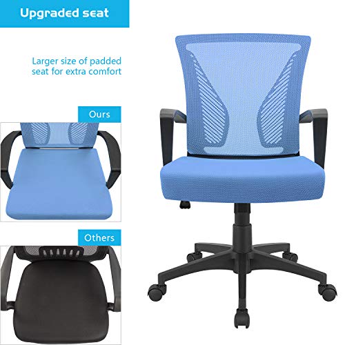 Furmax Office Chair Ergonomic Computer Desk Mesh Chair Mid Back Swivel Lumbar Support with Armrest (1, Blue) - color: Blue
