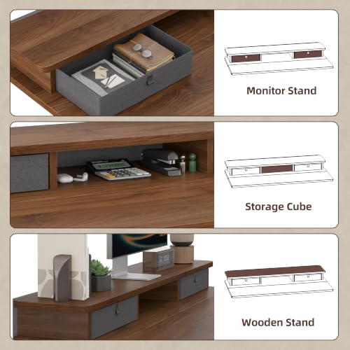 TIQLAB 48 * 24 inch Standing Desk with Two Drawers&Top Shelf, Black Walnut | Smooth Height Adjustment, 2 Memory Presets, One-Touch Control, Stable Steel Frame, 176 lbs Capacity, Easy Assembly - color: Black Walnut, size: 47*24 inch without keyboard tray
