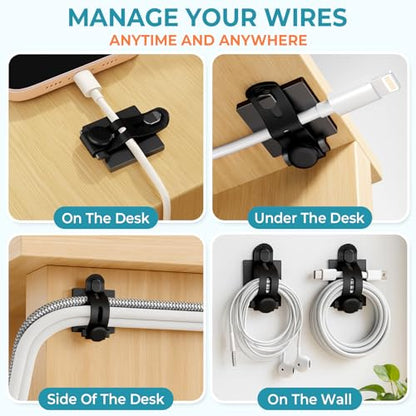 Kanemc 20PCS Cable Management Kit Adhesive Cable Clips | 20 Adjustable Cable Holders,20 Zip Ties,20 Screws&10 Extra Cable Straps, Cord Organizer for Home Office Under Desk Behind TV