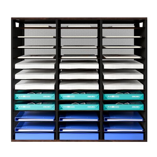 PAG Mass Mail Sorter - Adjustable Mail Holder, Countertop Literature Organizer, Student Mailbox for Classroom, Desktop Bill Paper Organizer for Office Home School, 36 Compartments, Brown - color: Brown, size: 31.5" × 12.2" × 29"
