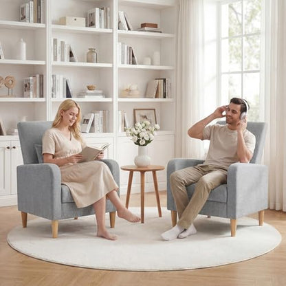 COLAMY Mid-Century Modern Accent Chairs Set of 2, Fabric Upholstered Living Room Chairs with Back Pillow & Solid Wood Legs, Comfy Armchair for Living Room, Bedroom, Single Sofa, Grey - color: Grey, size: Set of 2