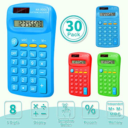 Flutesan 30 Pack Pocket Calculator,Green, Red, Blue - color: Green, Red, Blue