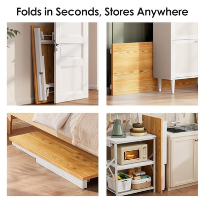 DlandHome 35.8 Inch Small Folding Computer Desk for Home Office, Teak White - color: Teak + White, size: 35.8 Inches