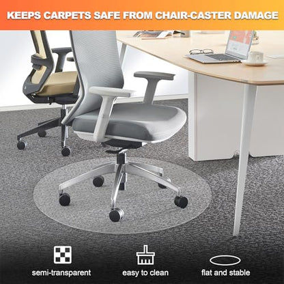 Chair Mat for Carpet- Low Pile (1/4" Thick) Carpet Protector for Office Gaming Computer Desk Chair. Heavy Duty Desk Chair Mat for Carpeted Floors, Semi Transparent (Round-39in)