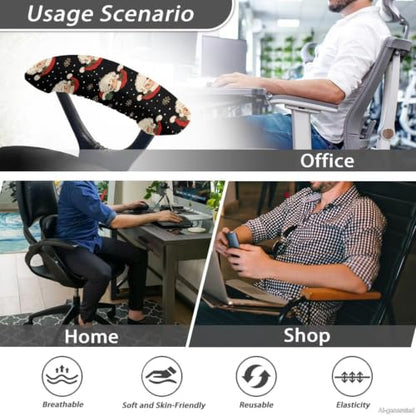 Santa Claus Snowflake Printed 2 Pcs Office Chair Armrest Covers, Soft Stretch Computer Chair Arm Rest Covers with Elastic Edge, Easy to Install & Clean, Christmas Decor - color: Black and White - Santa Claus Snowflake