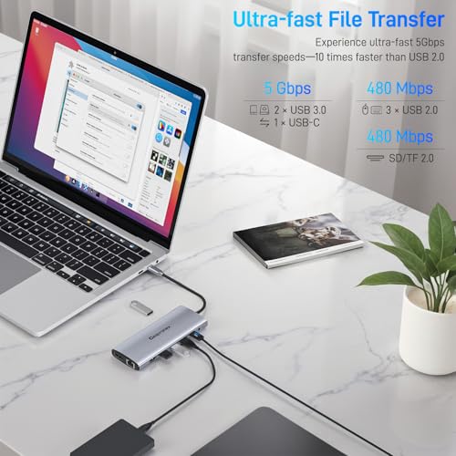 USB C Docking Station 14 in 1 with 2 HDMI 4K + DP 8K 3 Monitors Triple Display for Laptop,/MacBook Pro/Air/HP/DELL/Lenovo, USB C Hub Dongle Dock with USB 3.0, RJ45,100W PD, SD/TF, Audio/Mic