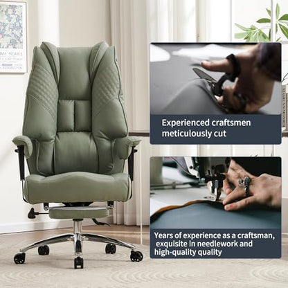 EXCEBET Big and Tall Office Chair 400lbs Wide Seat, Leather High Back Executive Office Chair with Foot Rest, Ergonomic Chairs Lumbar Support for Lower Back Pain Relief (Light Green) - color: Light Green