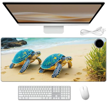 Heated Desk Pad 31.5" x 13" 3 Large Heated Mouse Pad with Heat Levels (40°C/45°C/50°C) & 3H Auto Shut-Off Desk Mat Fast Heating PU Leather Warmer Mousepad for Home Office - Cute Turtle - color: Cute Turtle, size: 31.5 x 13 inch