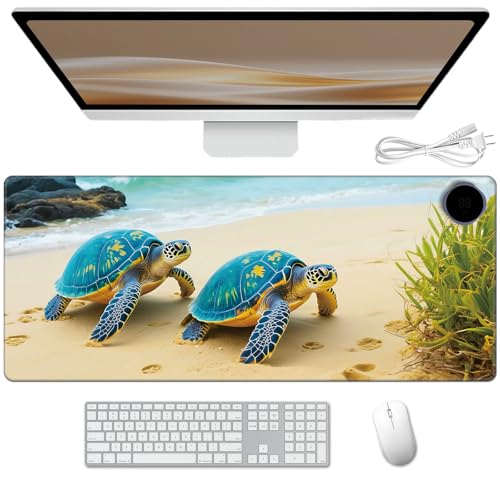 Heated Desk Pad 31.5" x 13" 3 Large Heated Mouse Pad with Heat Levels (40°C/45°C/50°C) & 3H Auto Shut-Off Desk Mat Fast Heating PU Leather Warmer Mousepad for Home Office - Cute Turtle - color: Cute Turtle, size: 31.5 x 13 inch