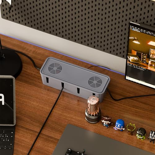 Cable Management Box, Cable Organizer Box and Power Strip Box, Power Strip Protector Box - Wire Box Hider for Desk - 10 Open Slots (Grey) - color: Grey
