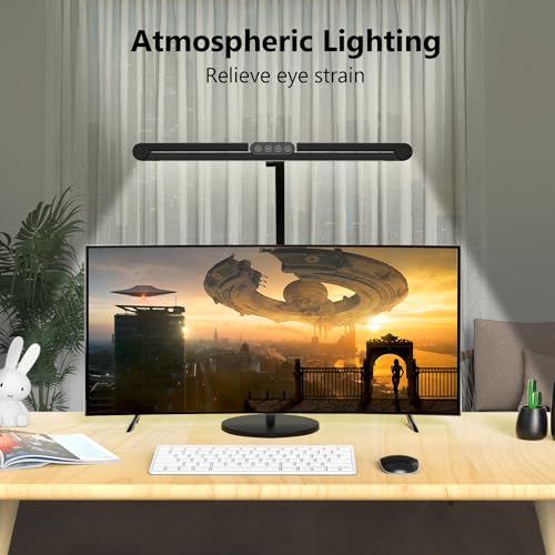 Micomlan Architect Desk Lamp with Atmosphere Lighting, Adjustable Led Desk Light for Home Office with Base, 24W Bright Auto Dimming Table Light with Rotatable Swing Arm for Workbench Computer - color: Black