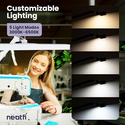 Neatfi 3,000 Lumens Ultra LED Desk Lamp with Clamp, 30W Dimmable Monitor Light, 5 Brightness Levels & 5 Light Modes (White, 28 Inches with Metal Arm) - color: White, size: 28 Inches with Metal Arm