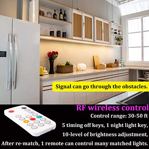 WOBANE 16.4ft Warm White LED Strip with RF Remote,Dimmable Tape Lights | Timing,Flexible LED Lighting for Kitchen,Under Cabinet,Bedroom, 3000K,300 LEDs Rope Light,ETL Listed Adapter,Memory Function - color: Warm White, size: 16.4ft RF Remote