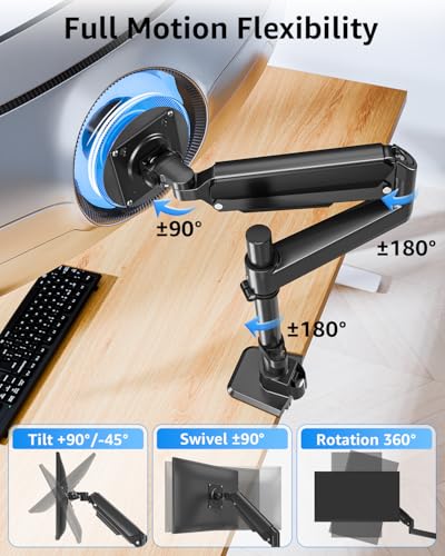 MOUNTUP Odyssey G9 Tall Monitor Arm Holds 4.4-44 lbs for 32-49 Inch Screens | 25" Height for Ultrawide Monitor mount Compatible with Heavy Samsung LG Flat/Curved Monitors, Full Motion Monitor Desk Stand - size: Single(32''-49'')