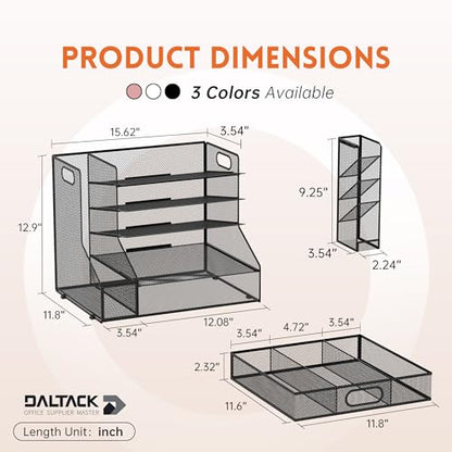 5-Tier Desk Organizer with File Holder & Pen Holder & Sliding Drawer, Black - color: Black
