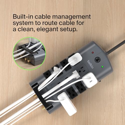 Belkin Surge Protector Power Strip w/ 8 Rotating & 4 Standard Outlets - 8ft Sturdy Extension Cord w/ Flat Pivot Plug for Home, Office, Travel, Desktop & Charging Brick - 4320 Joules of Protection - style: 1 Pack