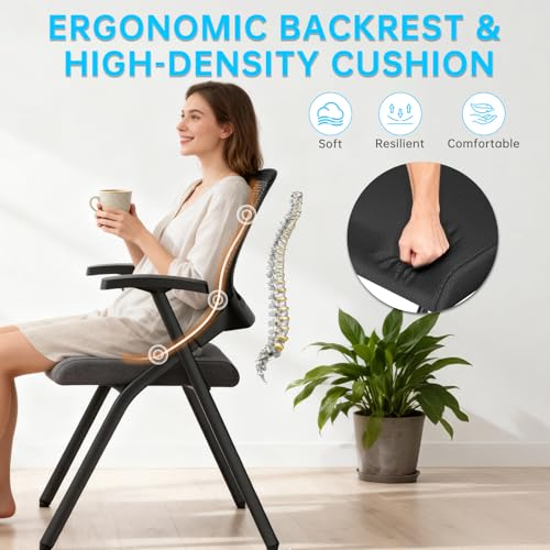 Folding Office Chair with Cushion, Stackable Chair with Breathable Mesh Back for Conference Guest Reception, Seminar Training Classroom - color: Folding Chair No Wheels