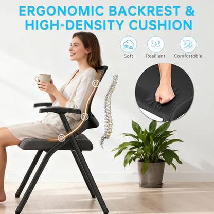 Folding Office Chair with Cushion, Stackable Chair with Breathable Mesh Back for Conference Guest Reception, Seminar Training Classroom - color: Folding Chair No Wheels