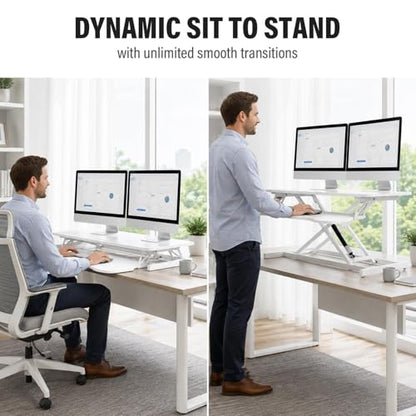 37 Inch Standing Desk Converter, Height Adjustable Desktop Standing Desk, Stand Up Riser Compatibles with 2 Computer, Stand Up Converter Laptop Workstation to 18.8" Tall, Black - color: White