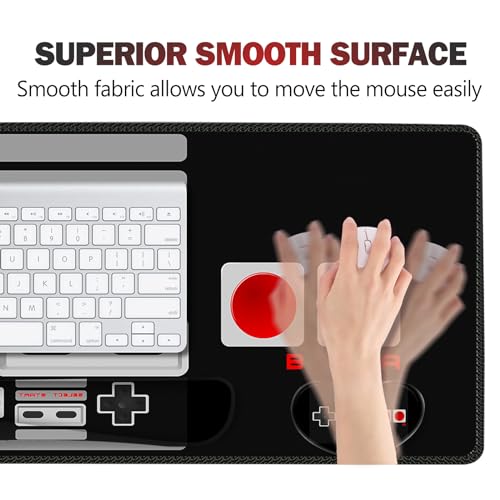 ARTSO Large Gaming Mouse Pad, Keyboard Wrist Rest Pad & Wrist Support Mousepad Set, Stitched Edge, Extended, Non-Slip Base, Memory Foam Desk Mat, Black Game Console - color: Black Game Console