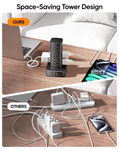100W Charging Station, Acozvin Power Strip Tower with 12 AC Outlets 8 USB - size: 100W