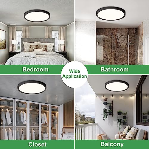 15.8Inch 2PK Black LED Flush Mount Ceiling Light,32W,3480LM,3CCT Selectable | 3000K/4000K/6000K CCT Selectable, Black Close to Ceiling Round Flat Panel Light, Super Slim LED Ceiling Light for Bedroom - color: Black, size: 2PK