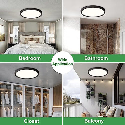 15.8Inch 2PK Black LED Flush Mount Ceiling Light,32W,3480LM,3CCT Selectable | 3000K/4000K/6000K CCT Selectable, Black Close to Ceiling Round Flat Panel Light, Super Slim LED Ceiling Light for Bedroom - color: Black, size: 2PK