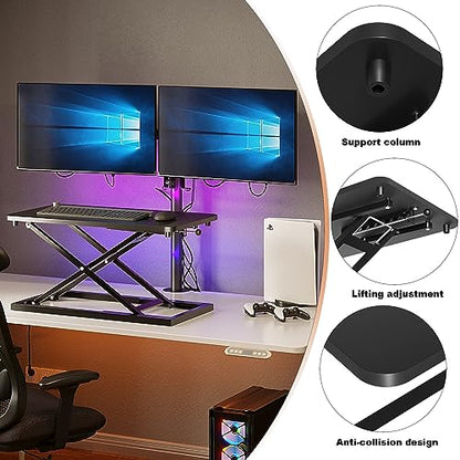 Decoholic 24 inch Height Adjustable Standing Desk Converter（Black） | Scissors Lift Keyboard and Mouse Riser,Ergonomic Sit Stand Workstations，suitable to hold large/small items