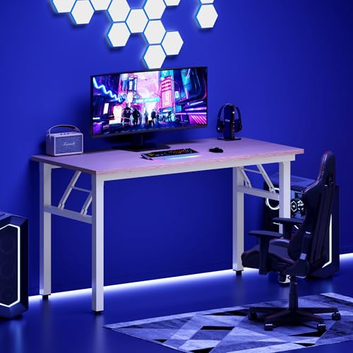 DlandHome 47 Inch Folding Computer Desk, Fully Assembled, Pink Oak - color: Pink Oak + White, size: 47 Inches