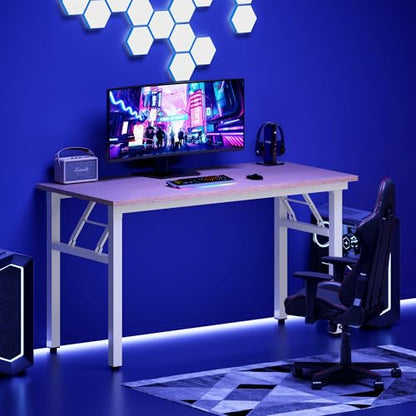 DlandHome 47 Inch Folding Computer Desk, Fully Assembled, Pink Oak - color: Pink Oak + White, size: 47 Inches