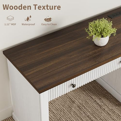 Garvee 54" Fluted Home Office Desk with File Drawer for Home Office - color: White, size: 21.6"D x 54"W x 30"H