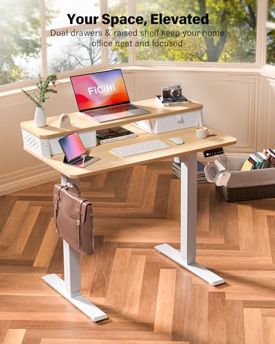 FiCiHi 40x24 Inch Electric Standing Desk, 2 Drawers, Adjustable Height Desk - color: Maple, size: 40"x24" (Standard)