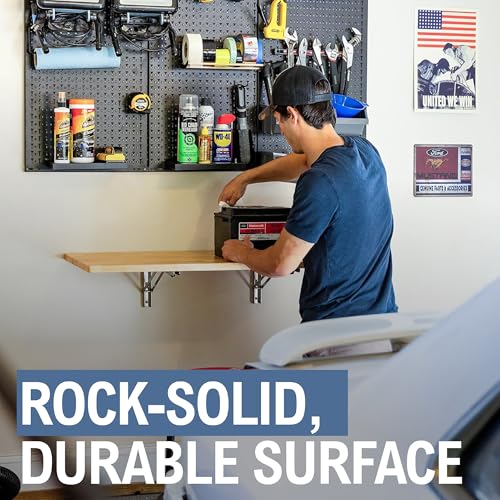 StoreYourBoard Wall Mounted Folding Workbench, 40x18 in, Holds 200 lbs - color: 40"x18" - Natural Wood | Stainless Steel Brackets