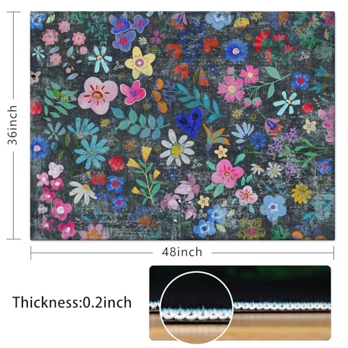 Office Chair Mat for Hardwood & Tile Floor,Boho Floral 36"x48" Office Computer Chair Mat for Rolling Chairs,Under Desk Non Slip Gaming Rug,Rubber Backing Large Low-Pile Carpet Protector Mat(Cyanblue) - color: Cyanblue, size: 36"*48"