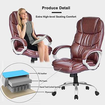 Office Chair Desk Chair Computer Chair Ergonomic Task Rolling Swivel Adjustable Stool High Back Executive Chair with Lumbar Support for Women Men,Brown - color: Brown