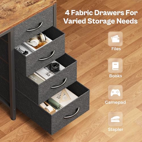 Huuger 55 inch Computer Desk with Power Outlets & 4 Drawers - color: Rustic Brown, size: 55 Inch