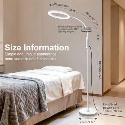 Supe Bright 24W Dimmable LED Floor Lamp with Remote Touch Control Adjustable Gooseneck Standing Light for Reading Makeup Tattoo Lash Extensions White Modern Smart Tall Lamp Living Room Bedroom Office - color: White 24W Remote and Touch Dimming