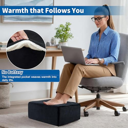 3 Adjustable Heights Foot Rest for Under Desk at Work, Comfortable Footrest with Warm Plush Feet Pocket, Washable Cover, Foot Stools for Office, Chair and Gaming - Leg Pain Relief (Black)