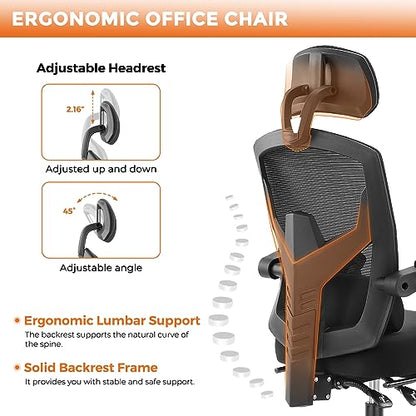 Sweetcrispy Ergonomic Office Chair, Computer Desk Chair with Lumbar Support | High-Back Mesh, 360° Rolling Work, Swivel with Wheels, Comfy Arms, Home Bedroom Study, Black - color: Black