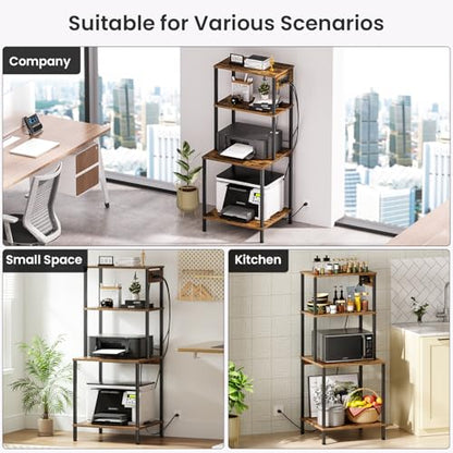 Large Printer Stand with Charging Station, Printer Table for Home Office - color: Rustic Brown, size: Large with Charger