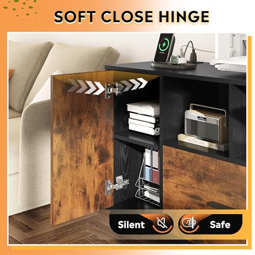 DEVAISE File Cabinet with Charging Station, 1 Drawer Rolling File Cabinet, Locking Filing Cabinet for Home Office, Wood Printer Stand with Storage, Rustic Brown - color: Rustic Brown, style: Eclectic