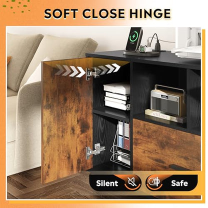 DEVAISE File Cabinet with Charging Station, 1 Drawer Rolling File Cabinet, Locking Filing Cabinet for Home Office, Wood Printer Stand with Storage, Rustic Brown - color: Rustic Brown, style: Eclectic