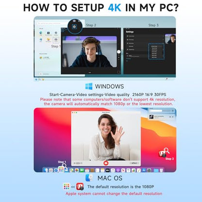 AOC 4K Webcam for PC, Streaming Camera with Noise-Canceling Mic, White | 90° FOV, Privacy Cover, Plug & Play, Zoom/Skype/FaceTime Compatible, Works with Mac/Laptop/Switch 2, USB C-A Adapter Included - color: white