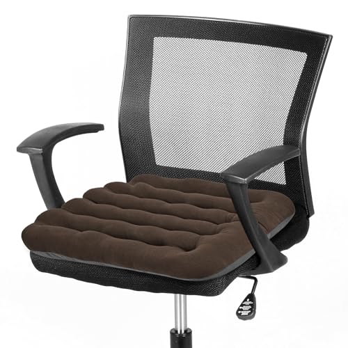 BUYUE Good Support Office Chair Cushion Padded, Soft Velvet Comfortable Non-Slip Seat Cushion for Computer Desk Kitchen Chair (1 Count, Brown) - color: Brown