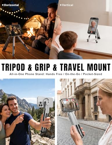 4-in-1 Foldable Laptop Stand & Magnetic Phone Holder, Silver Aerospace Aluminum Portable Desk Mount with N52 MagSafe Compatible Tripod Handle for MacBook Pro, iPad, Travel & Vlogging - color: Silver