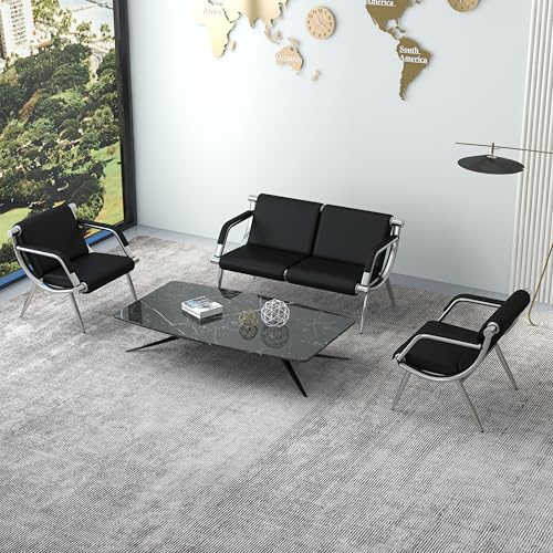 Kinsuite 4-Seat Waiting Room Chairs with PU Leather - 3Pcs Office Waiting Room Chair Reception Bench, for Airport Office Hospital School Bank, Black - size: 1-seat*2+2-seat